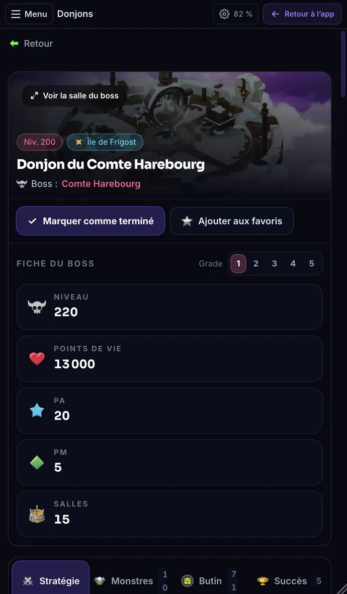Fiche de donjon en mode overlay